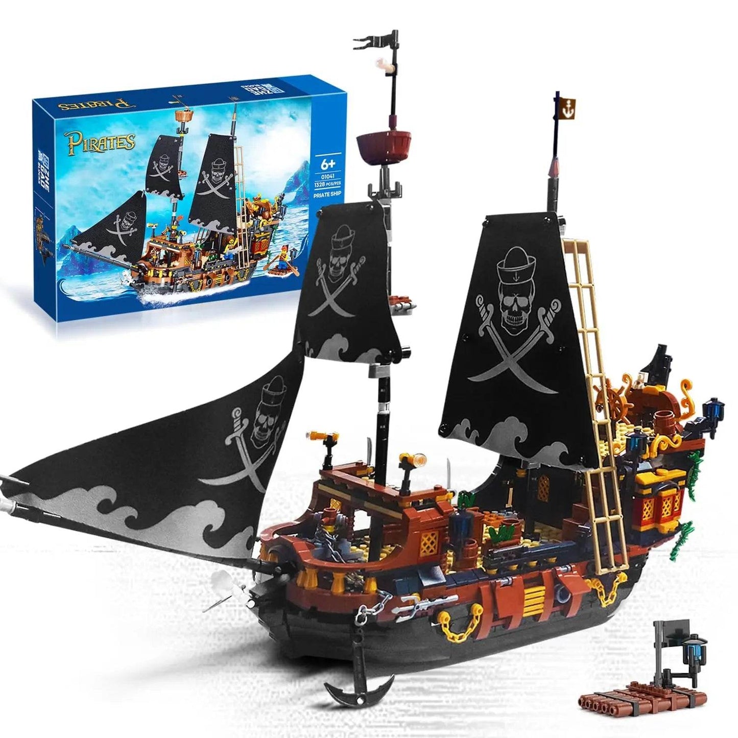 Black Pirate Ship Building Blocks Ghost Boat Model Assembly - ToylandEU