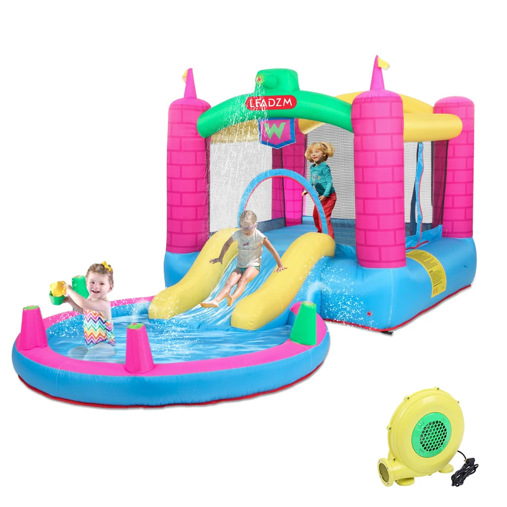 Inflatable Bounce House With Water Park Slide And Climbing Wall