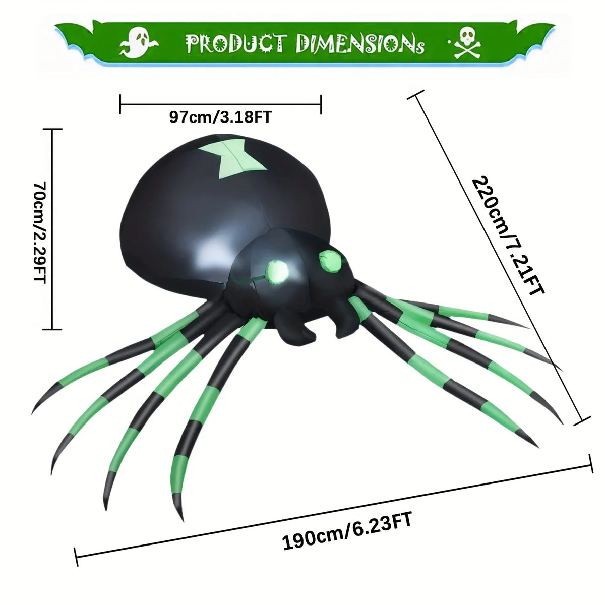 Inflatable Spider Decor | 7.2 Ft LED Glow | Includes Blower | Outdoor Yard Display