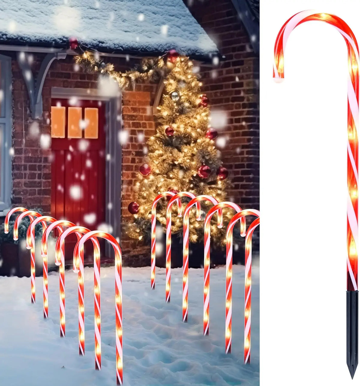 Candy Cane Pathway Lights | 16 Inch Height | Warm White Glow | Set Of 12