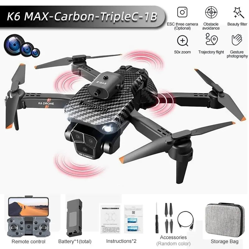 New K6Max Mini Drone Professinal Three Cameras Wide Angle Optical Flow - ToylandEU