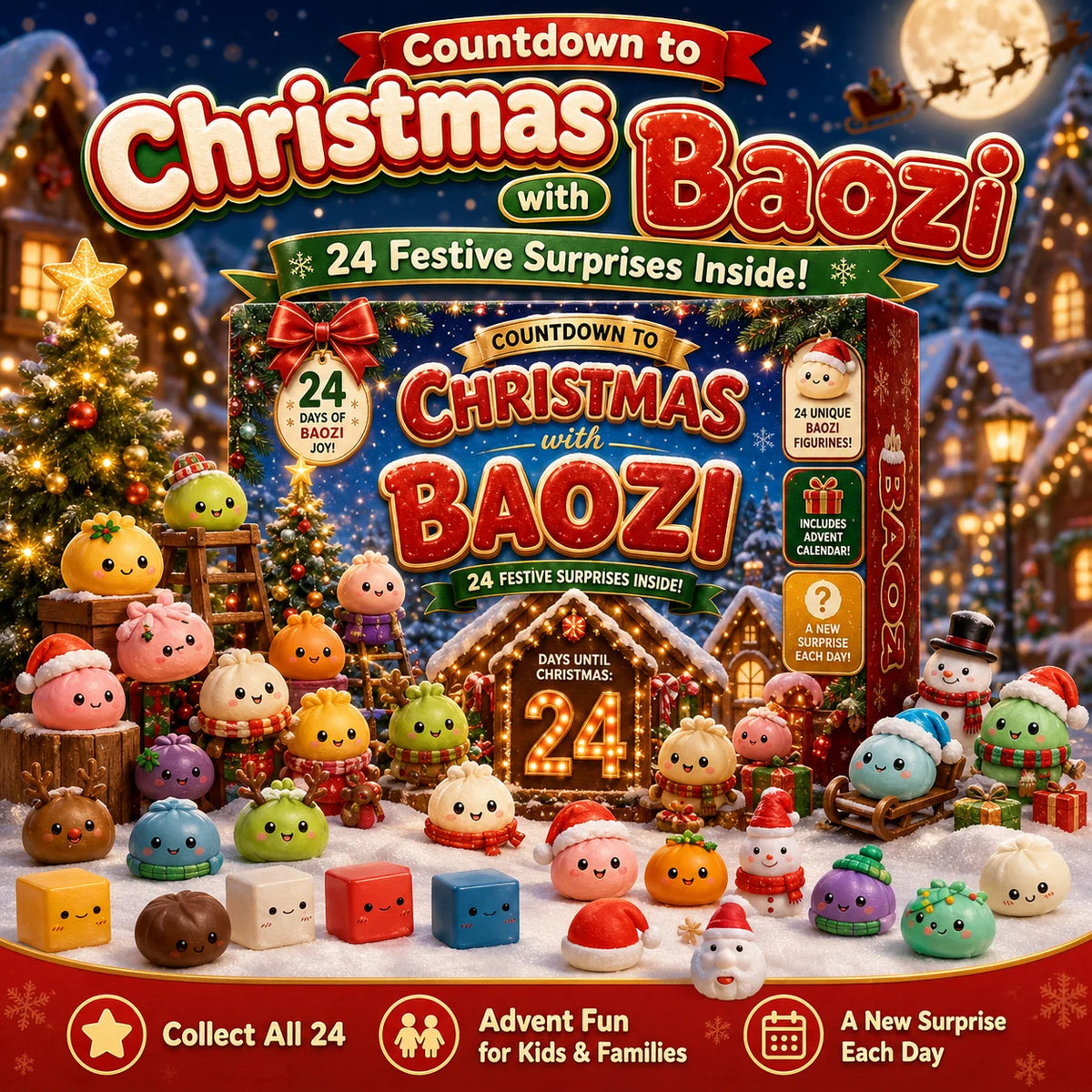 Advent Calendar | 2026 24 Day Dumpling Squishies | Mystery Box Slow Rising Toys | Sensory Fidget Holiday Gift