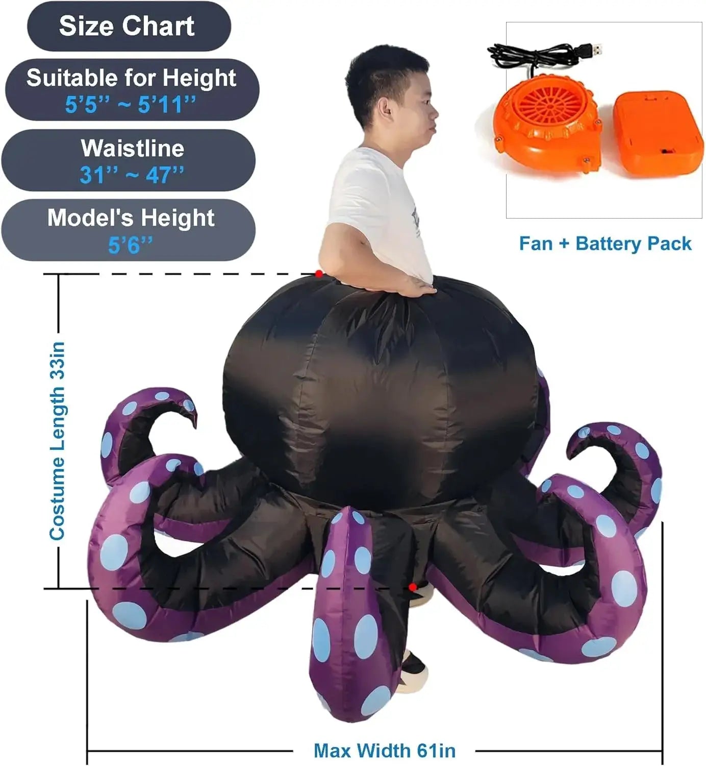 Inflatable Costume Octopus Halloween Costumes Blow Up Octopus Costume Funny Fancy Dress Cosplay - ToylandEU