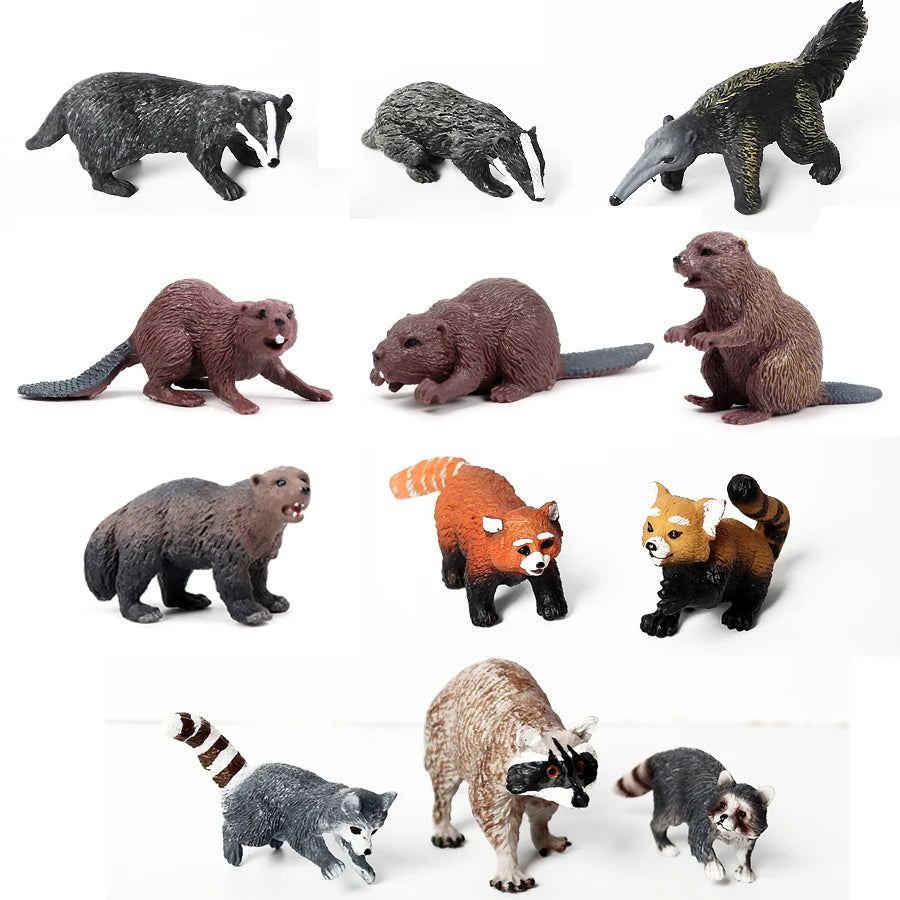 Hand-Painted Forest Animal Figures Set with Otters, Meerkat, and Beaver Model - ToylandEU