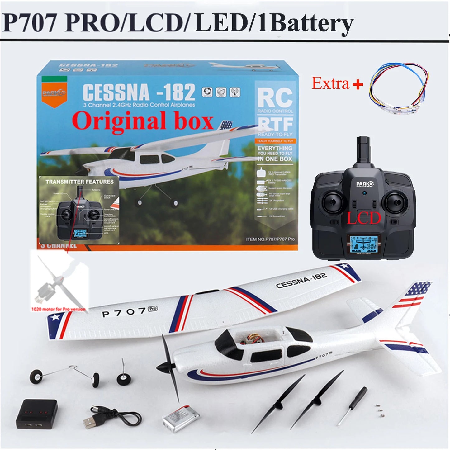 RC Parkten P707G PRO 3D/6G RC Glider with Gyro - Ready-to-Fly CESSNA 182 Drone for Outdoor Fun