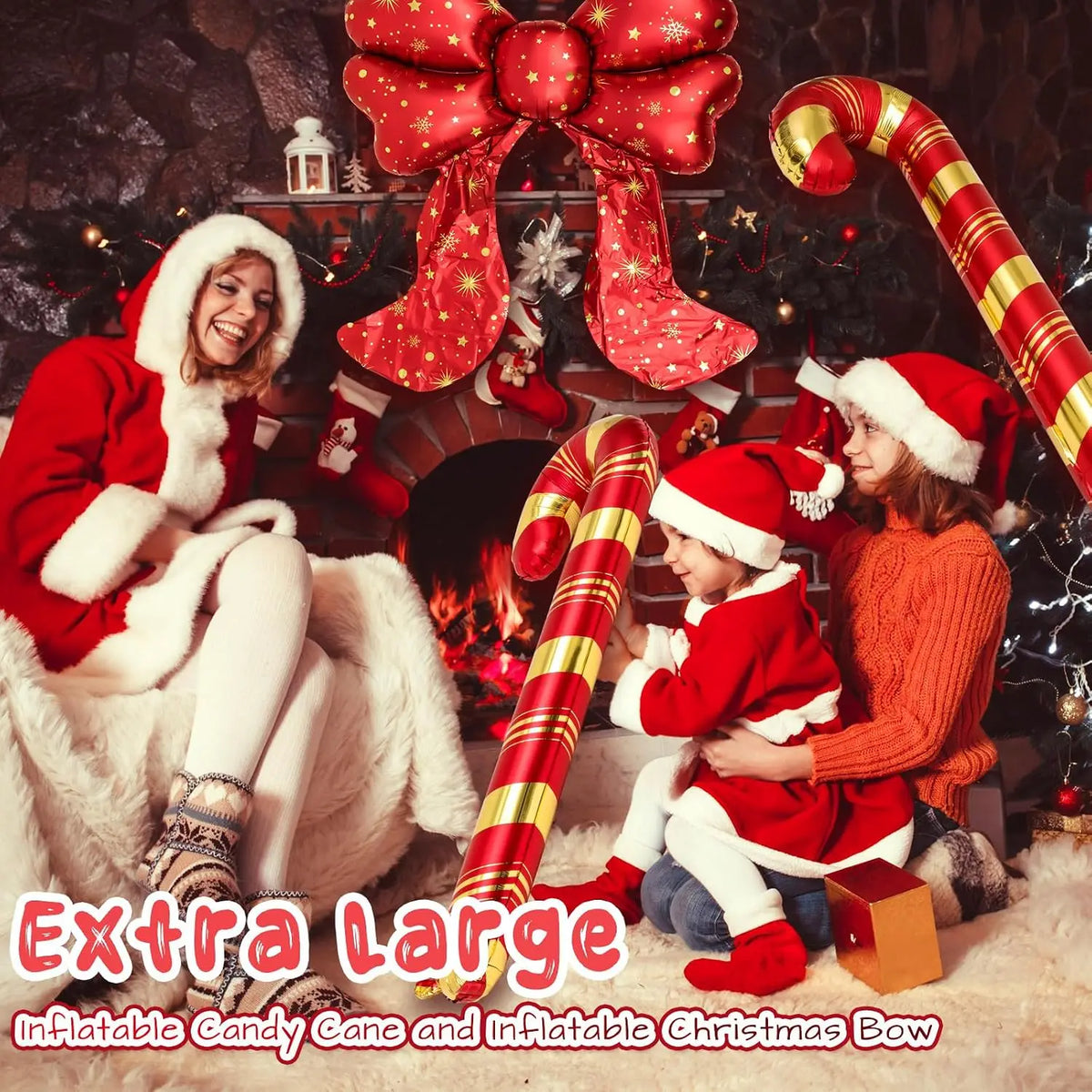 Giant Christmas Balloons | 5.7 Ft And 4.9 Ft | 3 Piece Bow Candy Set | Party Decor