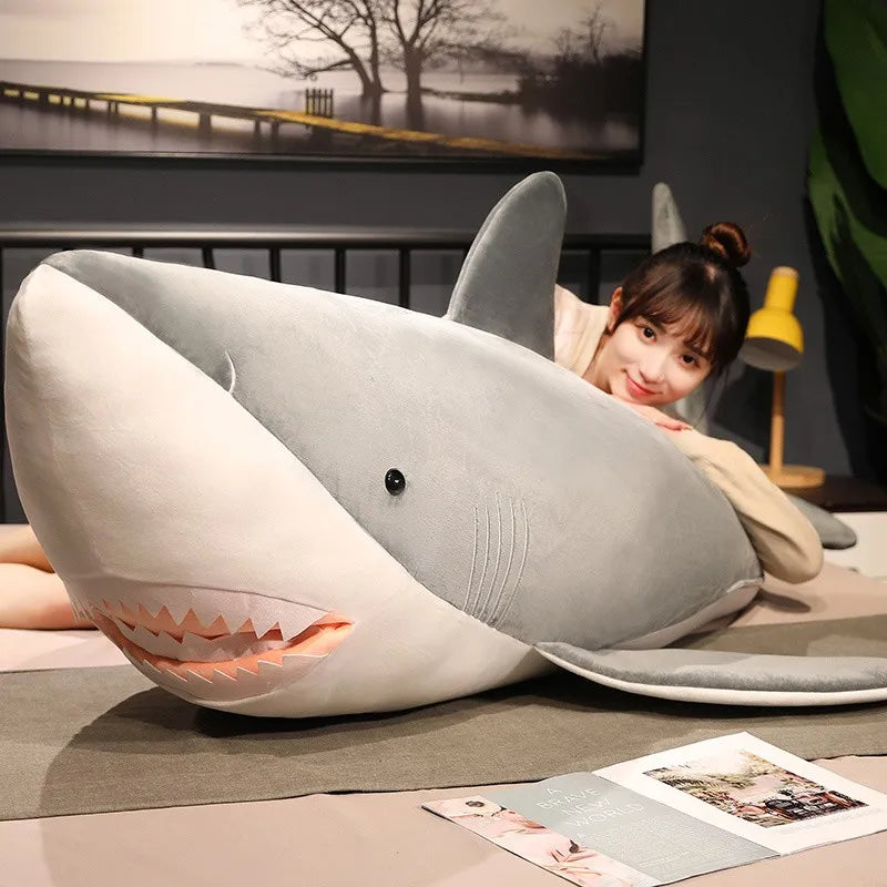 60-130cm Plush Giant Shark Toy Sea Fish Doll Animals Long Sleeping