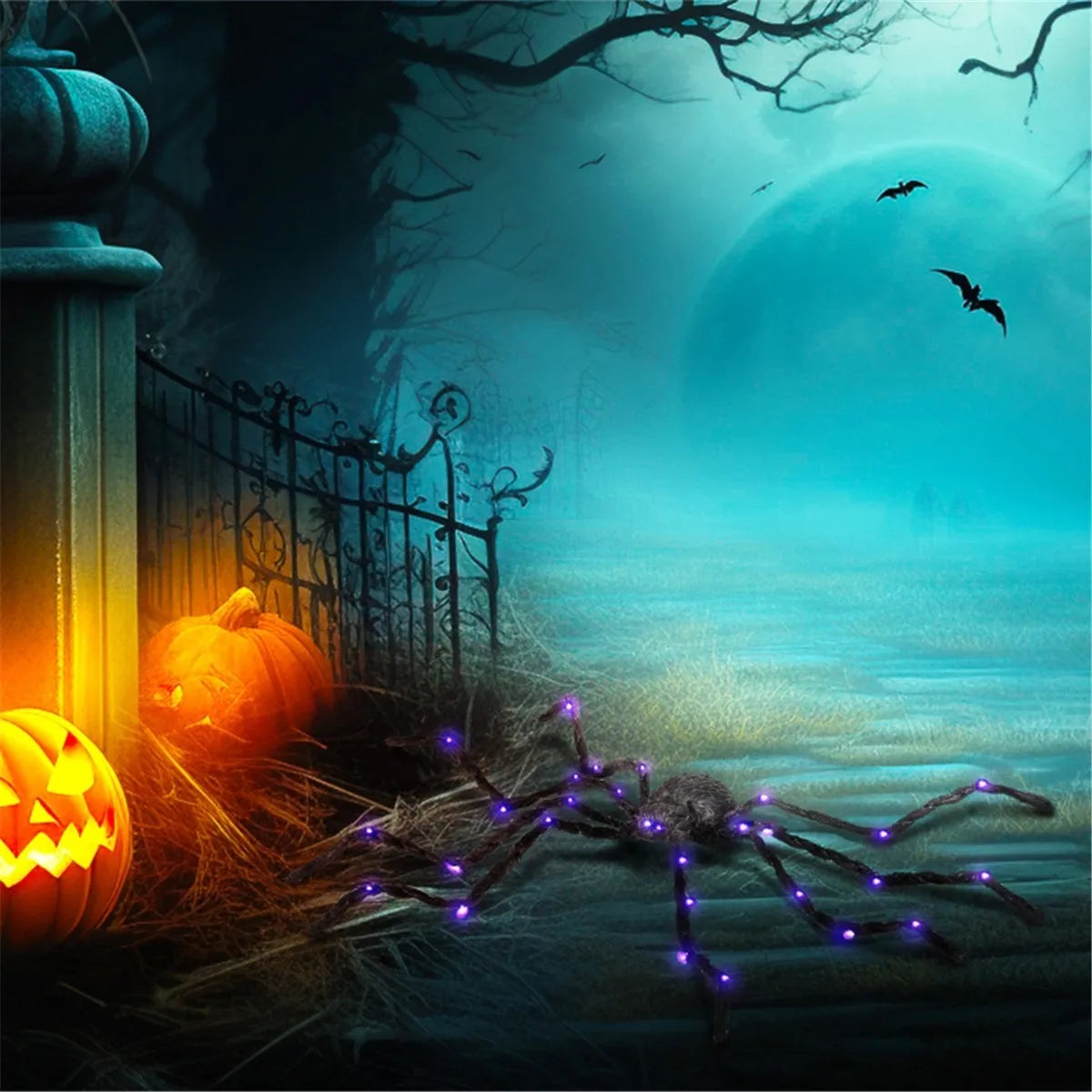 Glowing Plush Spider | 47 Inch Size | Bendable Legs | Halloween Party Decoration