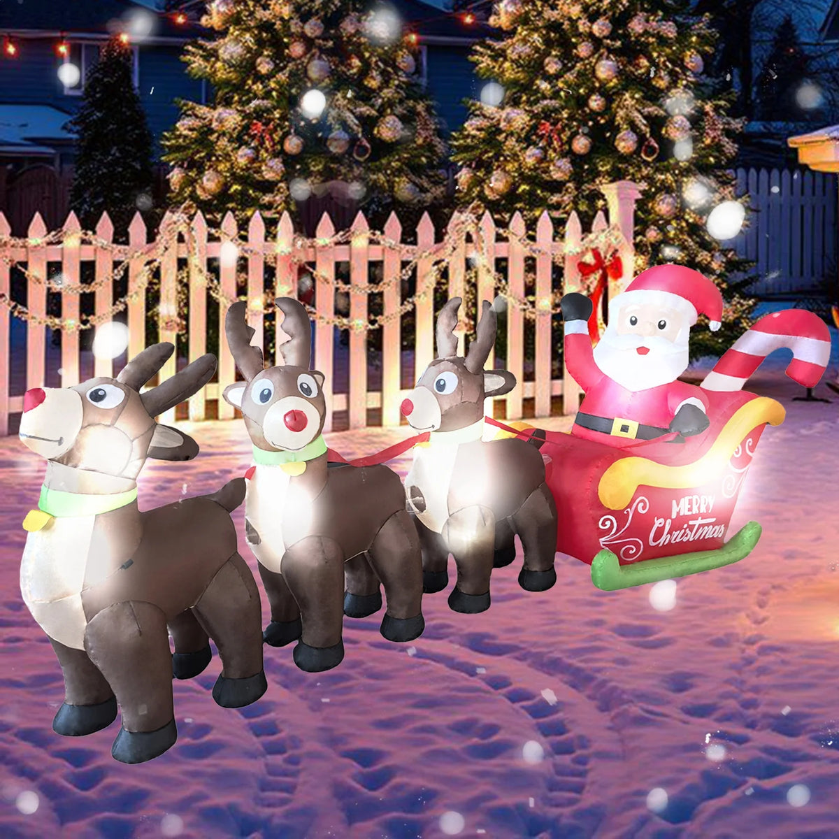 Inflatable Santa Sleigh | 9.8 Ft Led Model | 3 Reindeer | Outdoor Christmas Decor