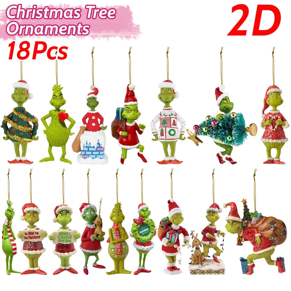 2D Green Monsters Ornaments | Acrylic Christmas Tree | Cartoon Hanging Pendants