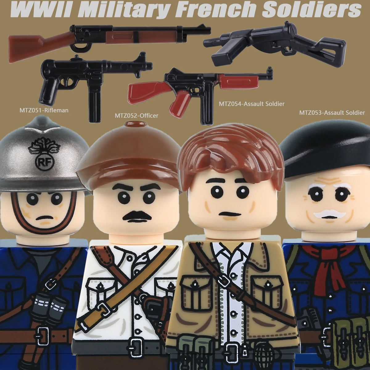 French Infantry Brick Set | WW2 Military Gear | Armor And Gun Kit | Kids Gift