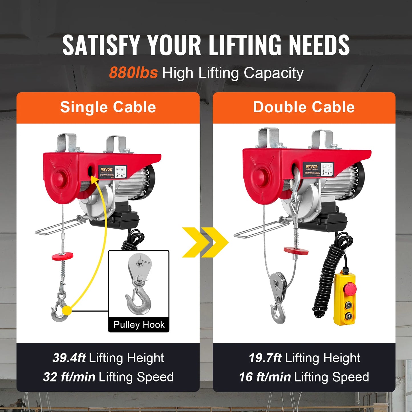 VEVOR Electric Hoist - 200-800kg Capacity with Remote Control for Lifting