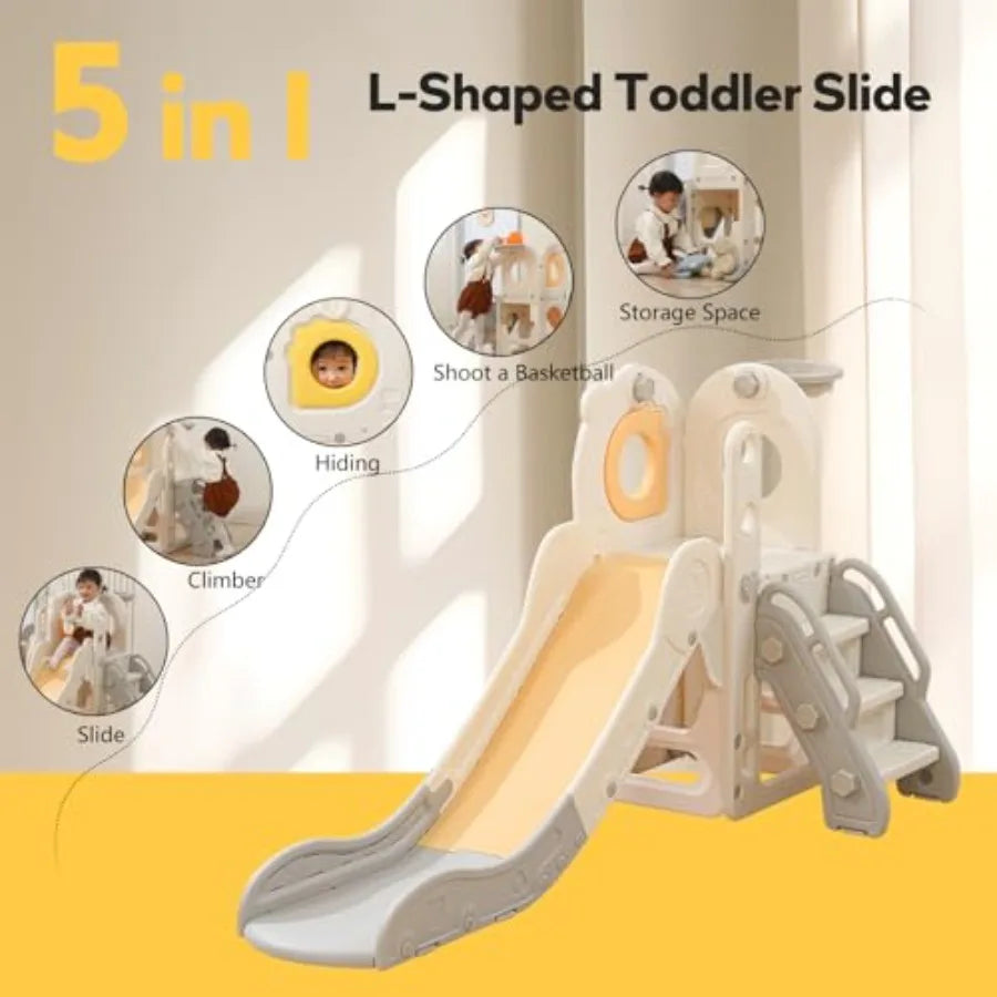 5 In 1 Toddler Slide Indoor Playset With Basketball Hoop