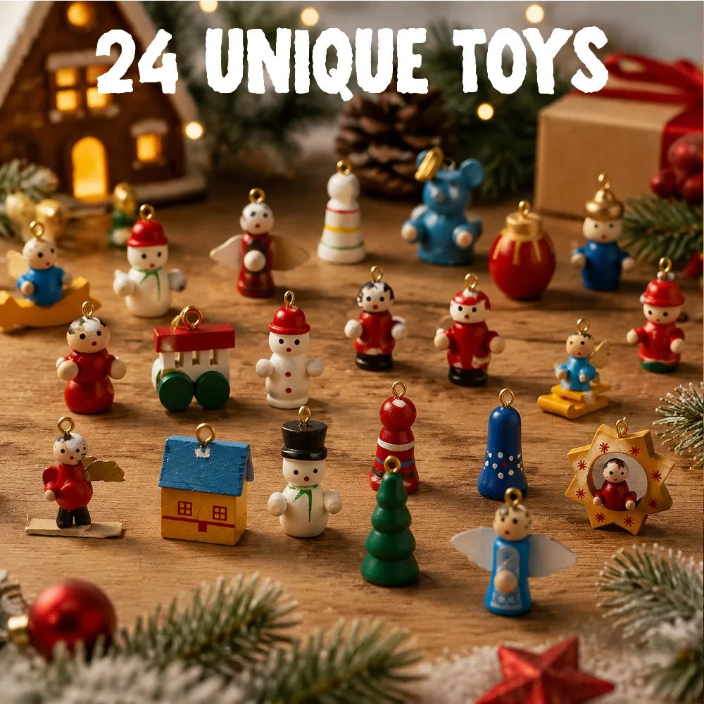 Advent Calendar | 24 Day Tabletop Wooden Christmas Tree | 28 Ornaments Snowman And Santa | Kids Party Favors Gift