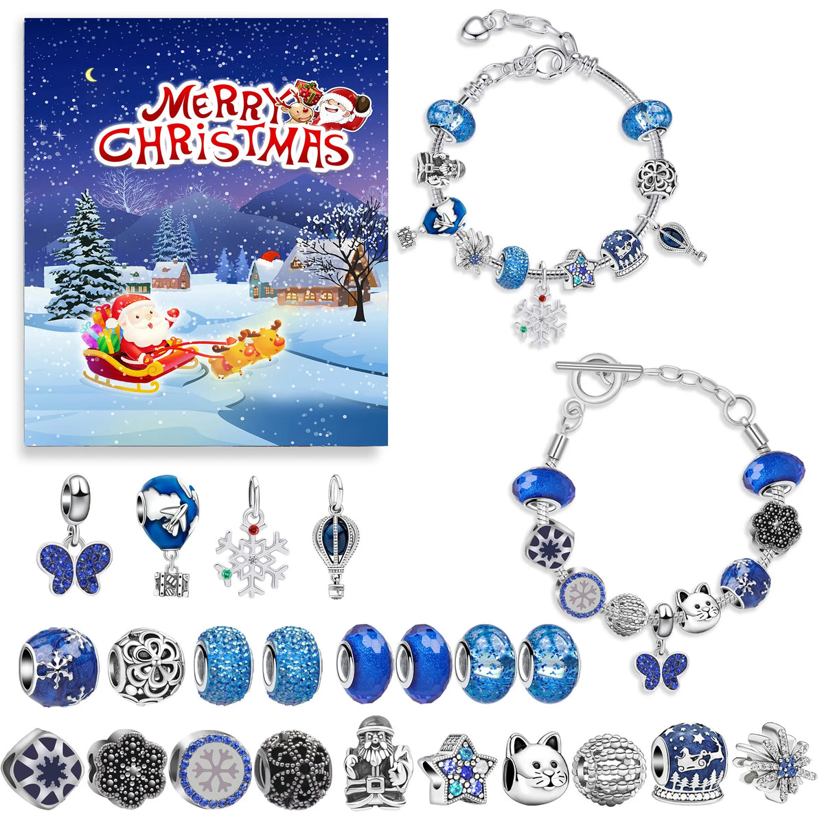 Advent Calendar | 24 Slot Charm Bracelet Blind Box | Alloy DIY Jewelry Set | Santa Series Gift