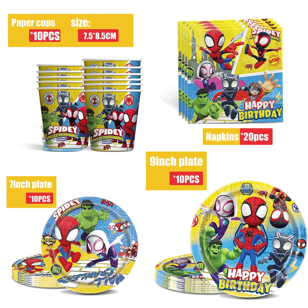Party Decor Kit | Spidey Theme | Birthday | Plates Cups Tablecloth Banner