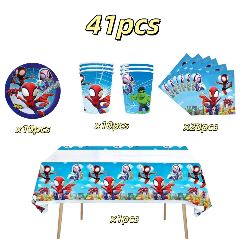 Spider Hero Tableware Kit | Birthday Party Supplies | Plates Cups Tablecloth