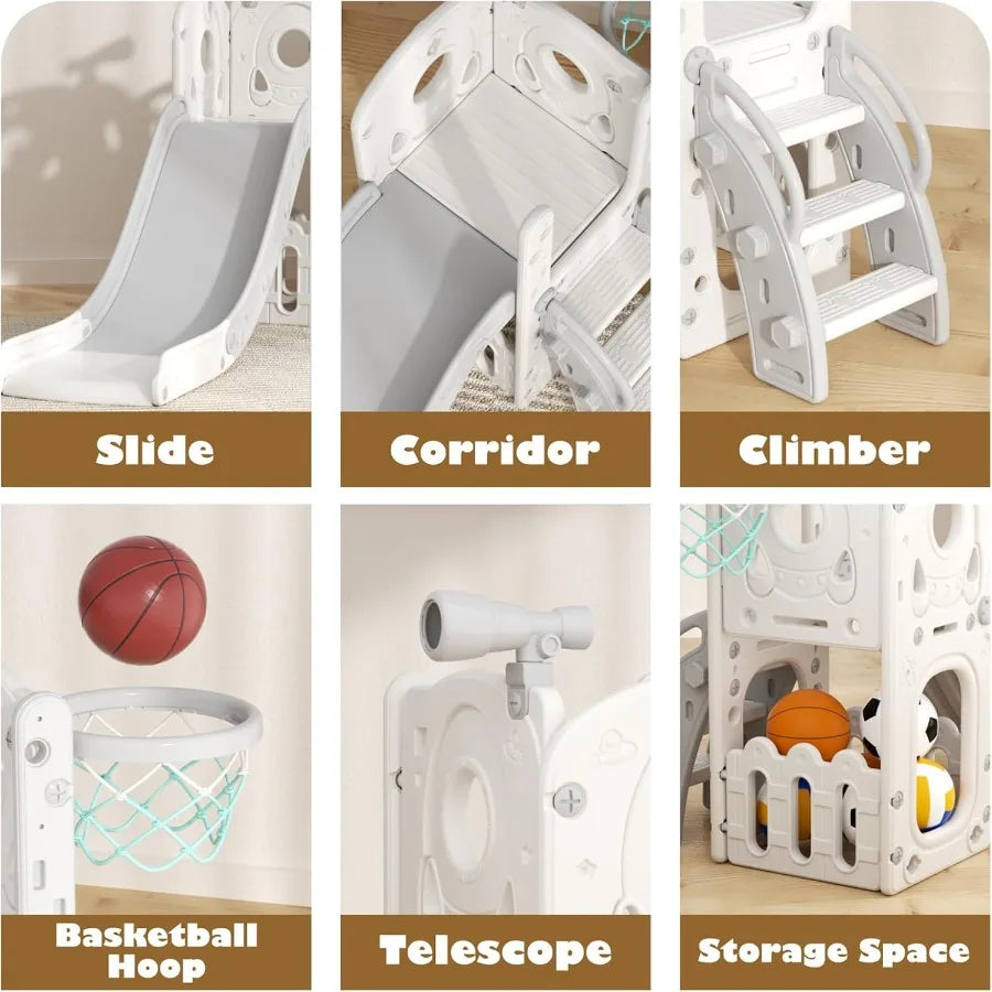 Toddler Slide 6 in 1 Outdoor Playset with Basketball Hoop