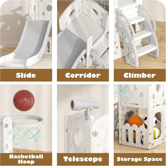 Toddler Slide 6 in 1 Outdoor Playset with Basketball Hoop
