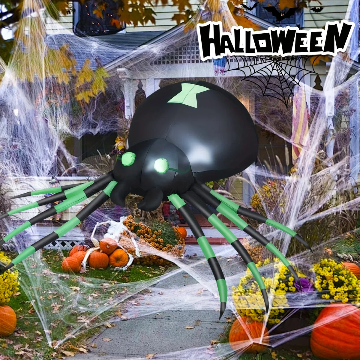 Inflatable Spider Decor | 7.2 Ft LED Glow | Includes Blower | Outdoor Yard Display