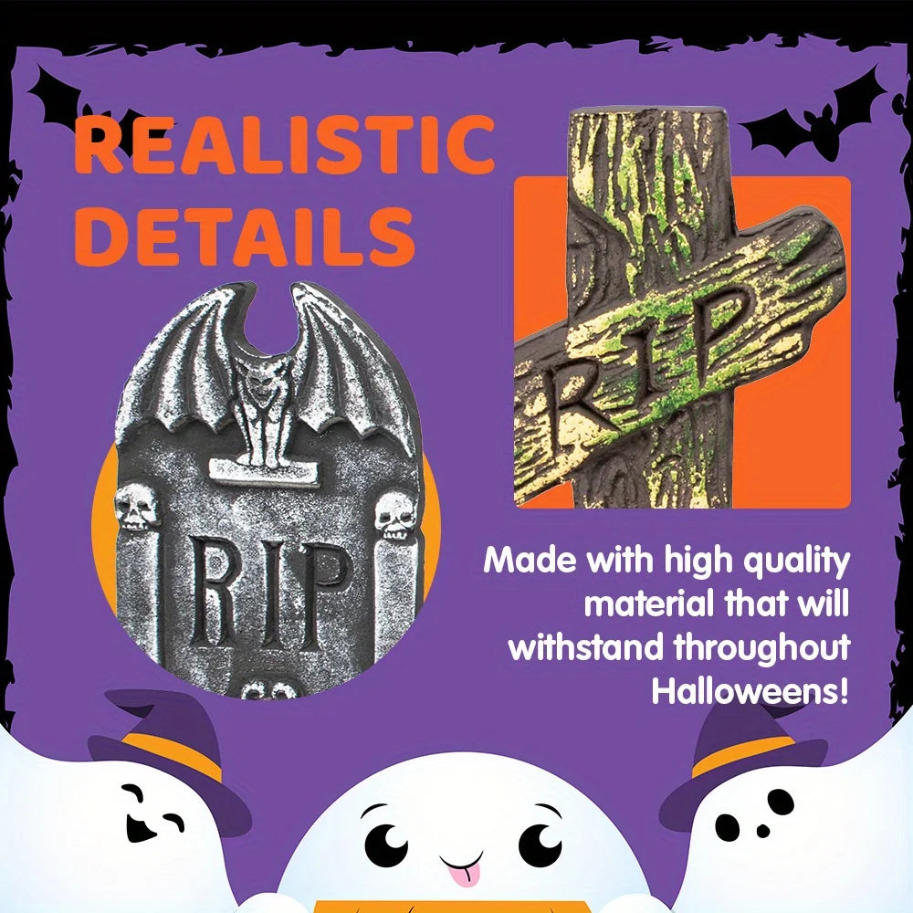 Halloween Foam Tombstones | 17 Inch With Metal Stakes | Variety Of 5 Designs