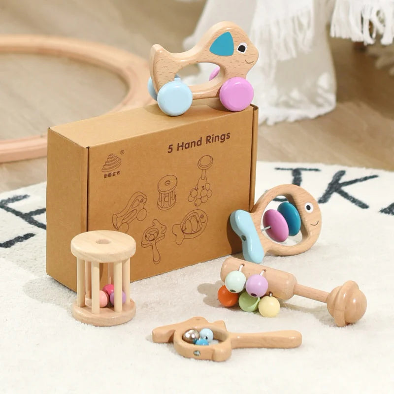 5pc/set Wooden Musical Instrument Toys Colorful Baby Bedside Bell - ToylandEU