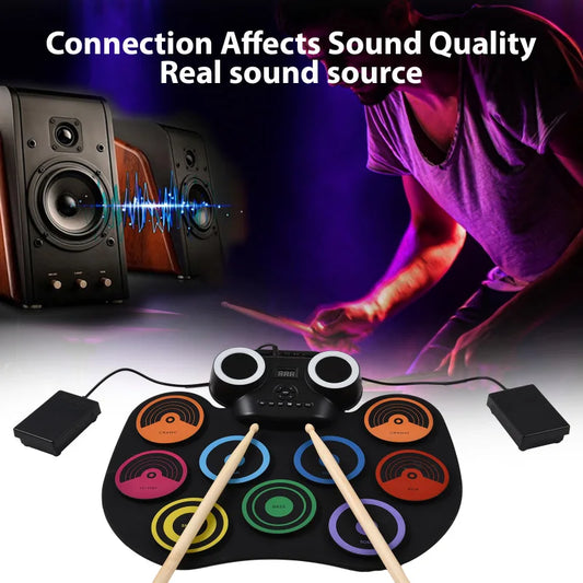 Portable Foldable 9 Pad Electronic Drum Set With Speaker