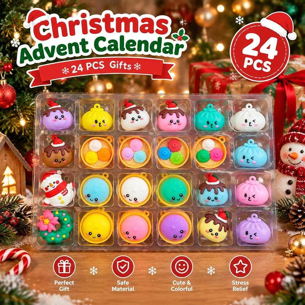 Advent Calendar | 24 Piece Dumpling Ornaments | 3D Hanging Decor | Santa And Snowman Family Gift