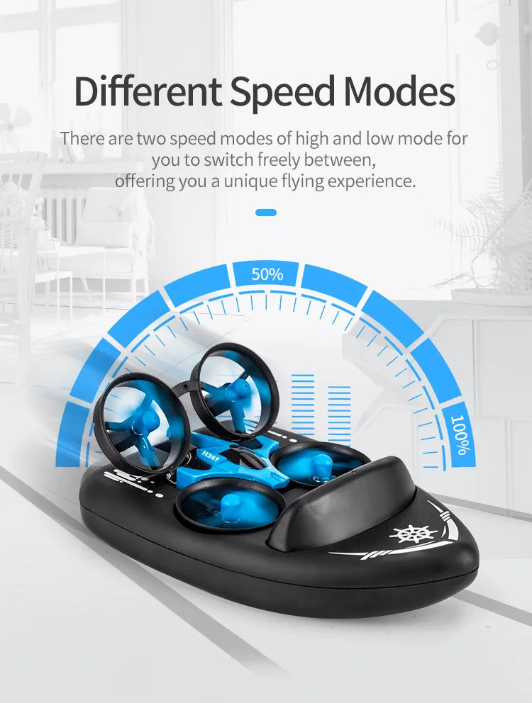 RC Versatile 3-in-1 Water-Land-Air RC Drone Boat - 2.4G Mini Quadcopter with Headless Mode & 360° Flip for Kids