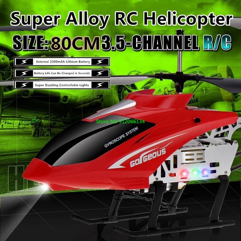 RC 150M Remote Control Large Alloy Electric Helicopter Drone Toy with LED Lights and Anti-Fall Design