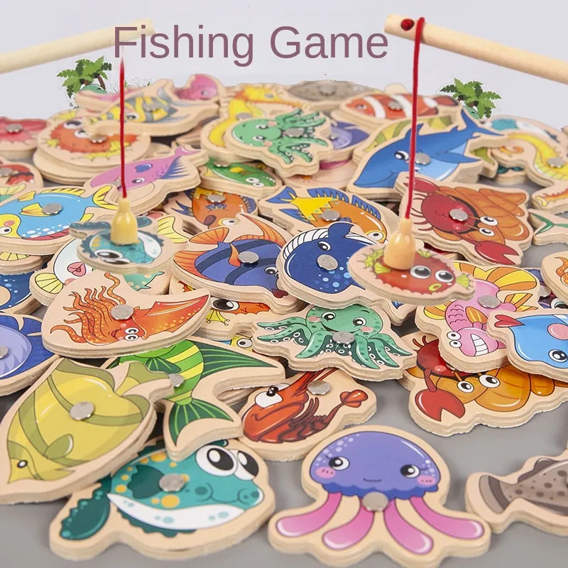 Wooden Magnetic Fishing Toys for Baby Marine Life Discovery