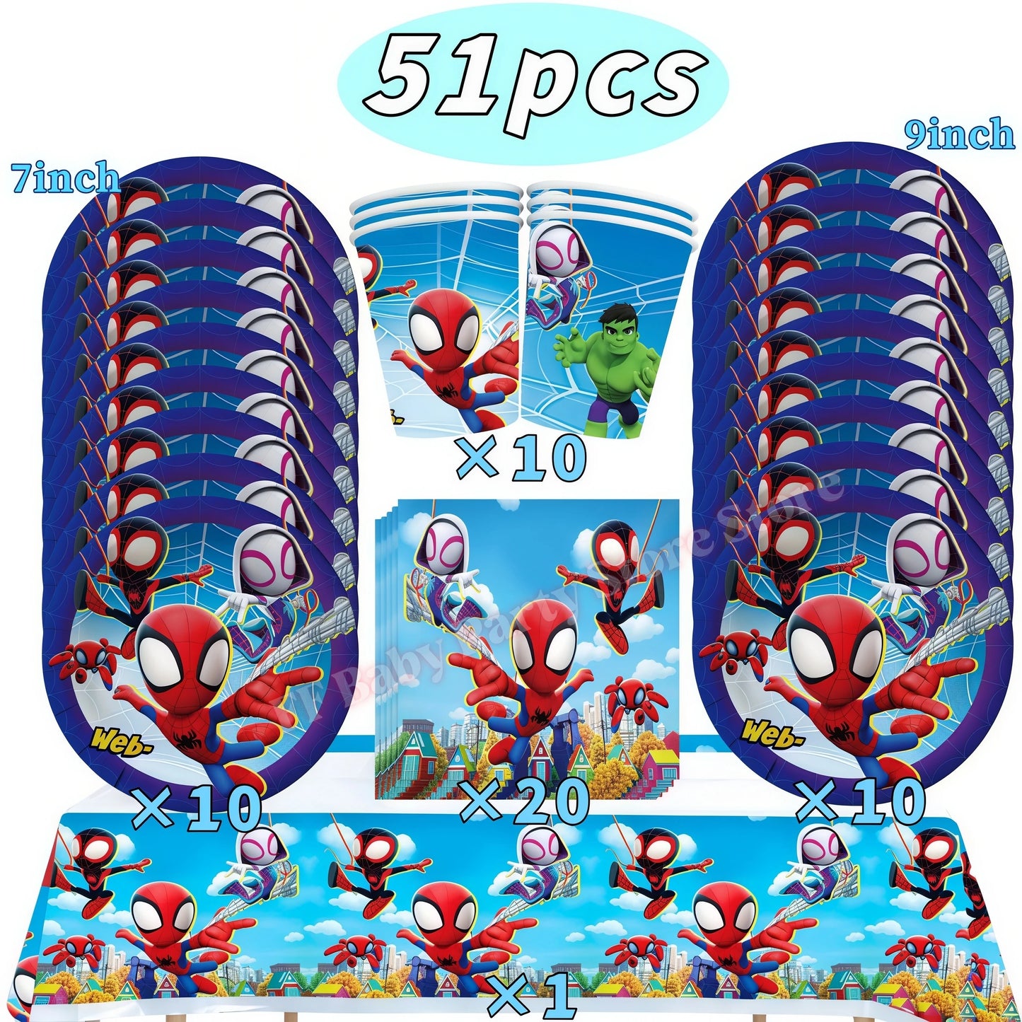 Spider Hero Party Decor | Plates Cups Banner | Balloon Party Favors | Set
