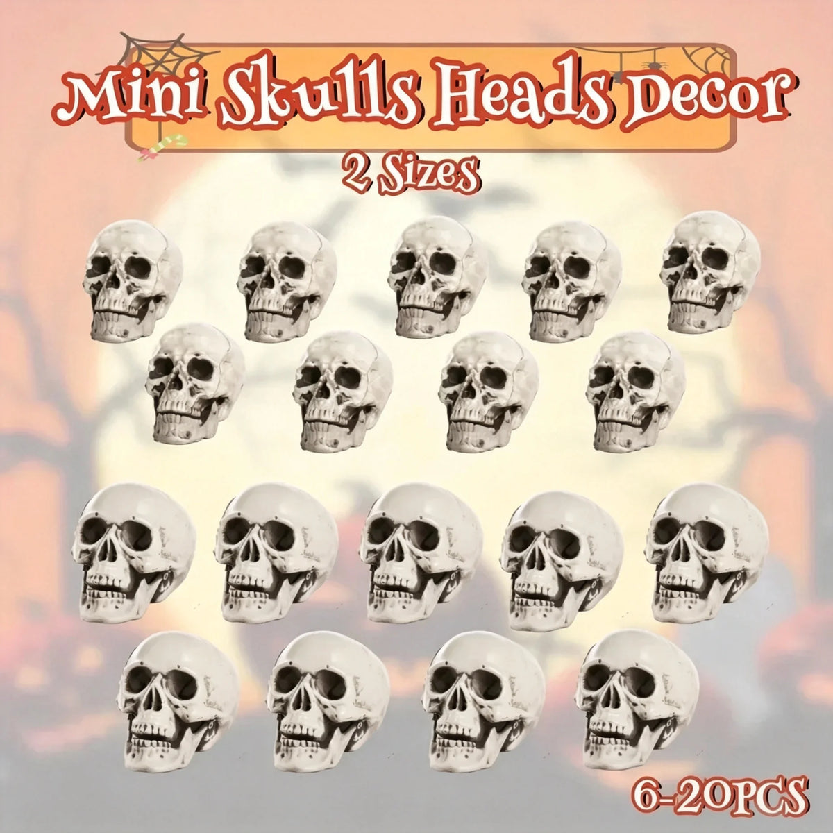 Mini Halloween Skull Heads | Plastic Material | Assorted Sizes | Desk Decor