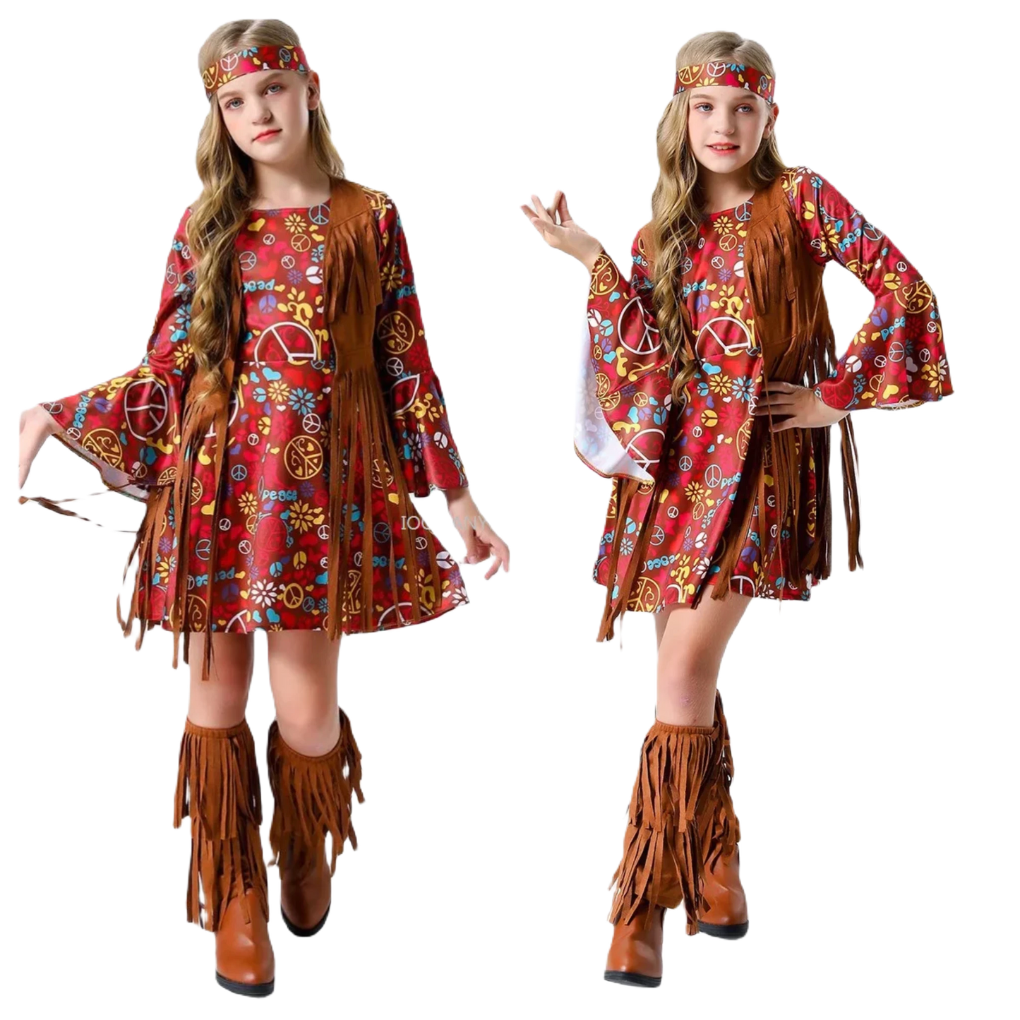 Vintage-Inspired Kids' Hippie Costume Set - Perfect for Halloween, Festivals & Fancy Dress Parties