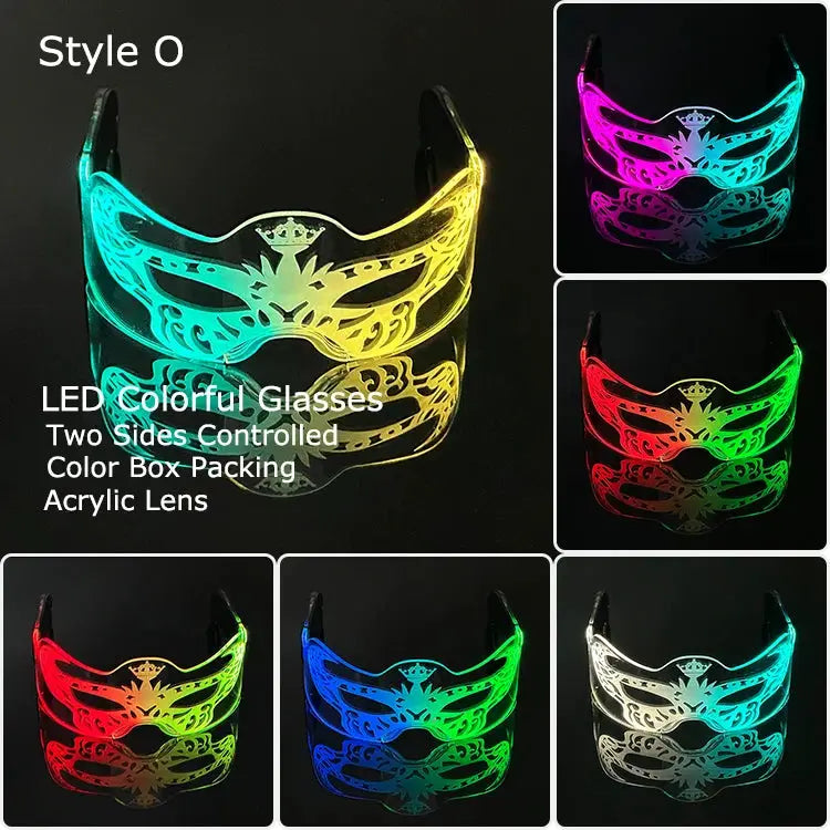 Acrylic LED Luminous Glasses Glow Party Glasses Neon Light Up Visor Eyeglasses DJ Bar Party Eyewear For Halloween Christmas - ToylandEU