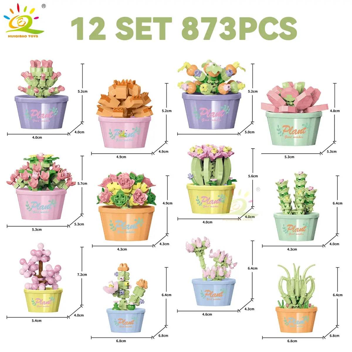 HUIQIBAO MOC Flower Succulent Potted Model Building Block DIY Eternal Bouquet Home Desk Plant Decor Brick Girl Gift Children Toy - ToylandEU