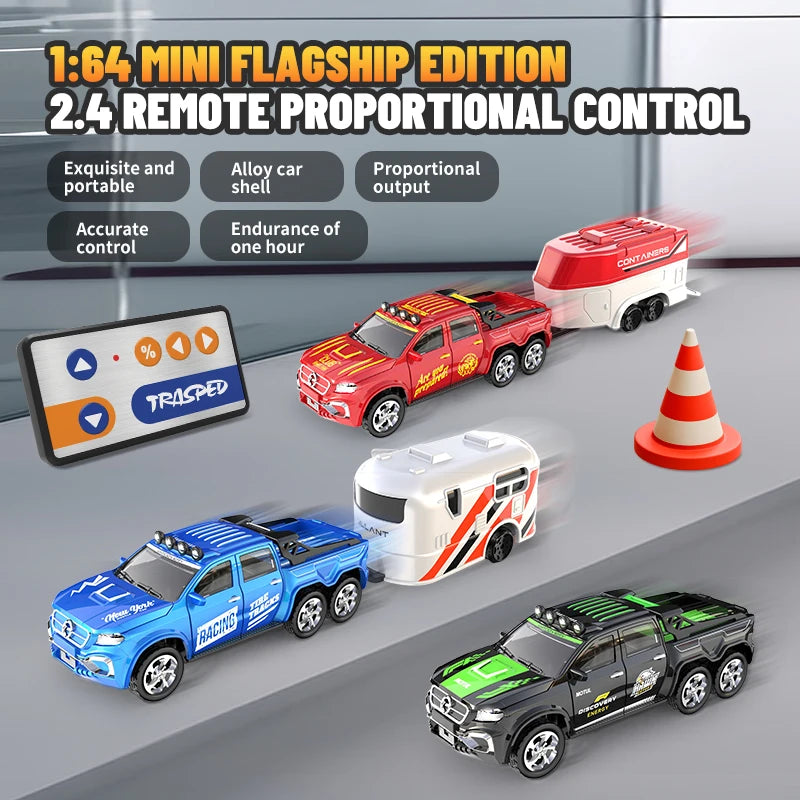 1:64 Scale Remote Control Car with Trailer - High-Speed Fun Await!