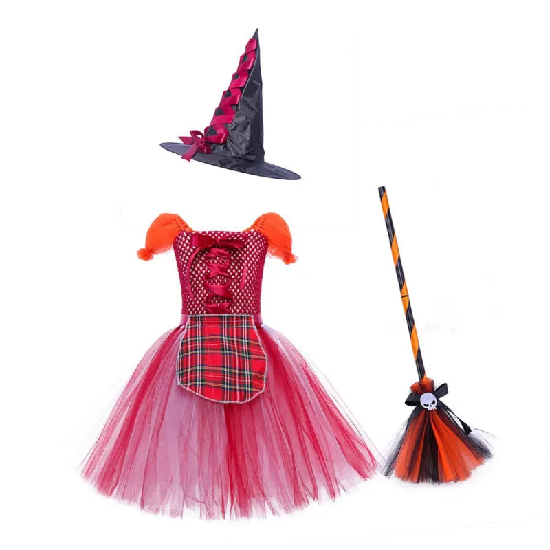 Magical Girls' Halloween Witch Costume Set with Dress & Makeup Kit