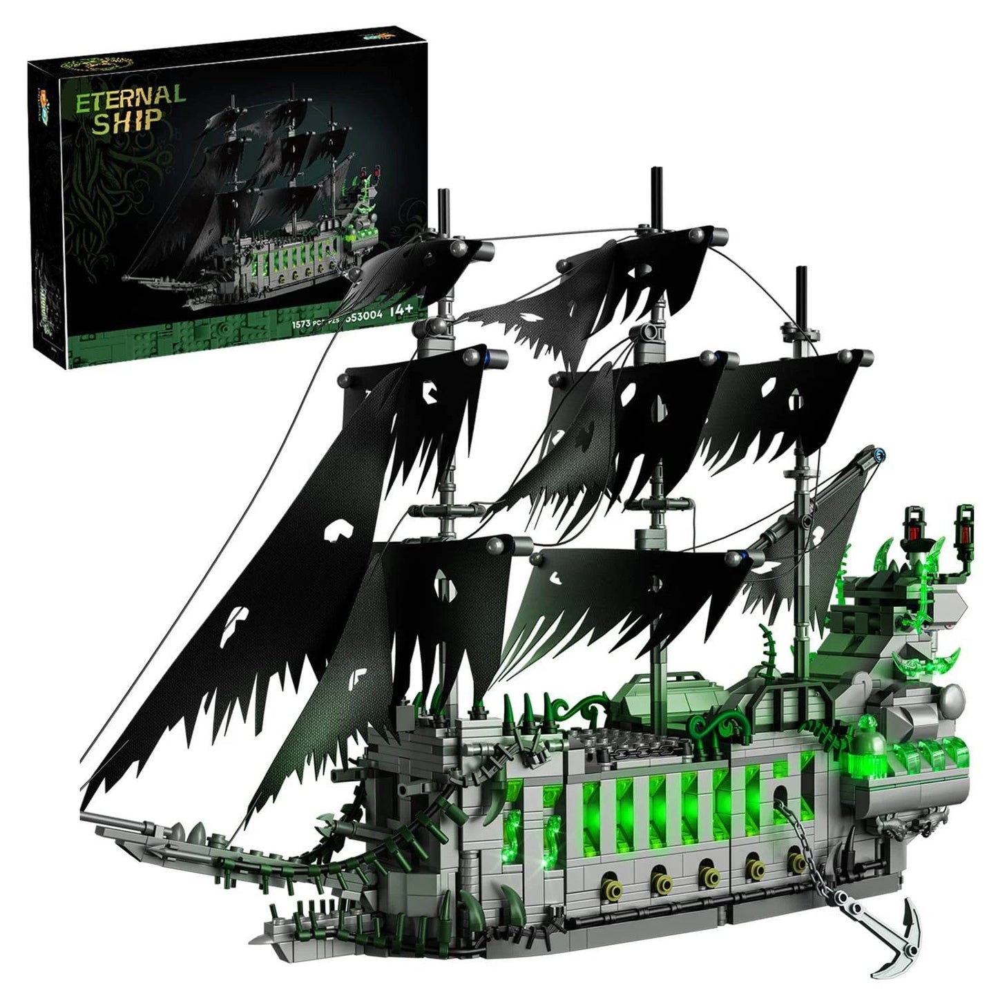 Black Pirate Ship Building Blocks Ghost Boat Model Assembly - ToylandEU
