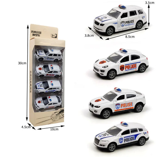 Set of 4 Toddler Car Toys with Various Police, School Bus, and Taxi Styles Made of Durable Alloy ToylandEU.com Toyland EU