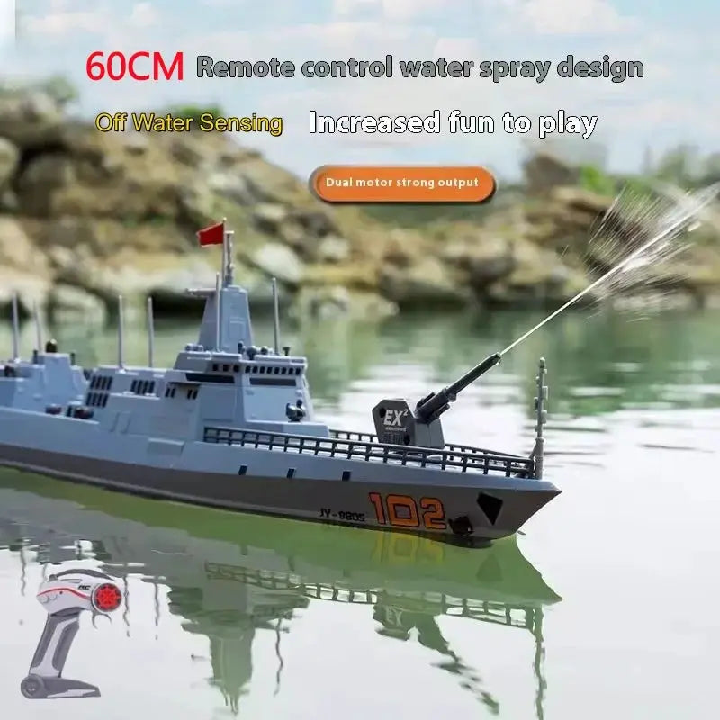 60CM Large Dual Motor Electric Remote Control Boat Toy 2.4G Off Water Sensing Shooting Water Simulation Electric RC Boat Model - ToylandEU