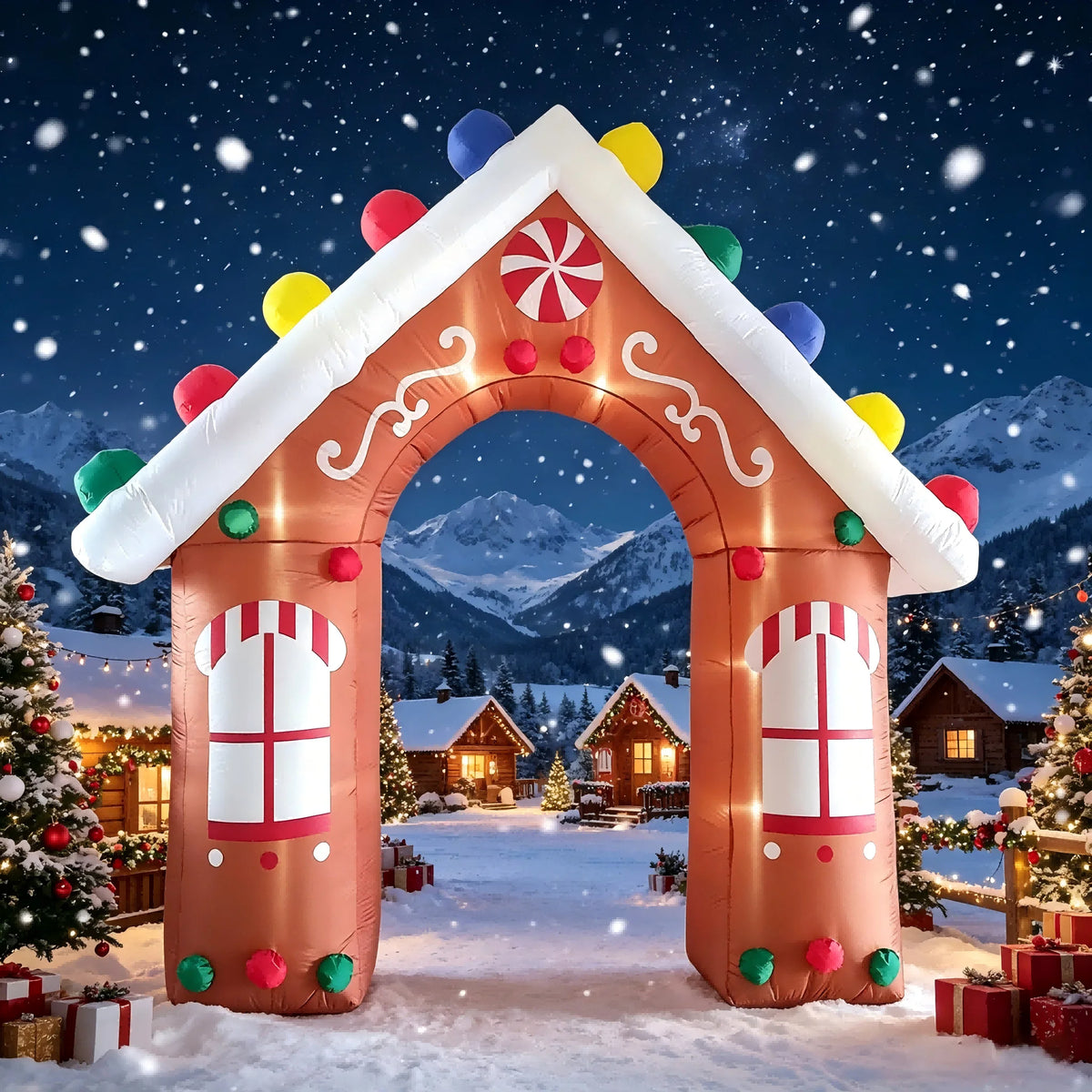 Inflatable Gingerbread Arch | 10 Ft | Led Lights | Outdoor Yard Decor