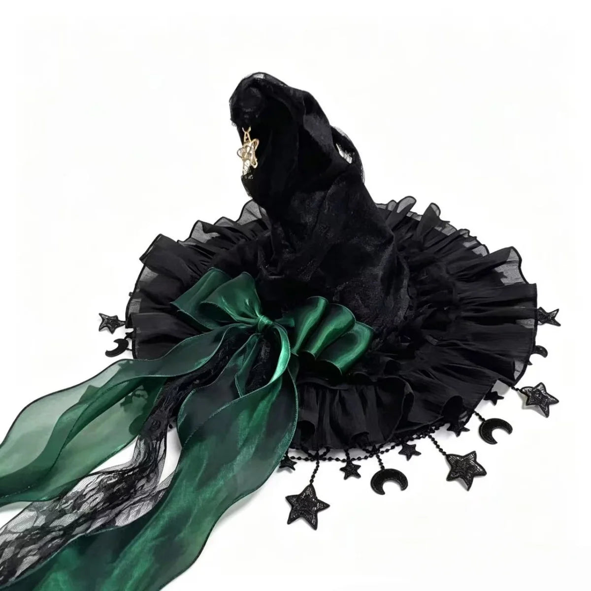 Lace Velvet Witch Hat | Moon Pendant Trim | Lace Edge Detail | Adult Party Wear