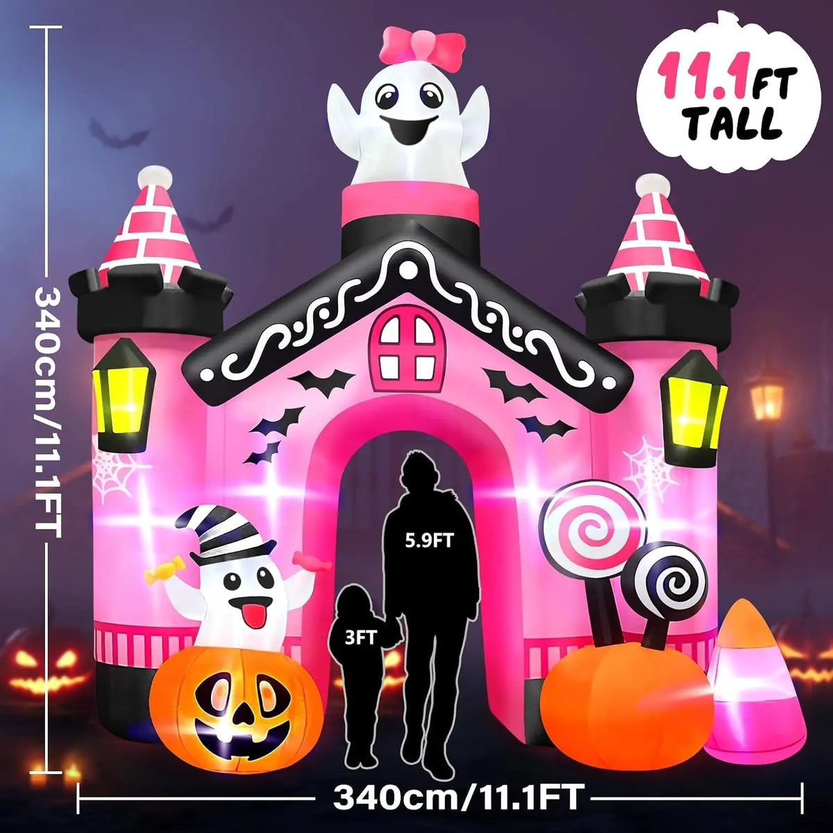 Halloween Ghost Inflatable | 11 Ft | Built In Lights | Outdoor Yard Decor