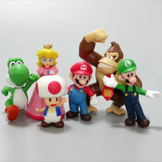 6pcs/set 3-7cm Super Mario Bros PVC Action Figure Toys Dolls Model Set Luigi Yoshi Donkey Kong Mushroom for kids birthday gifts