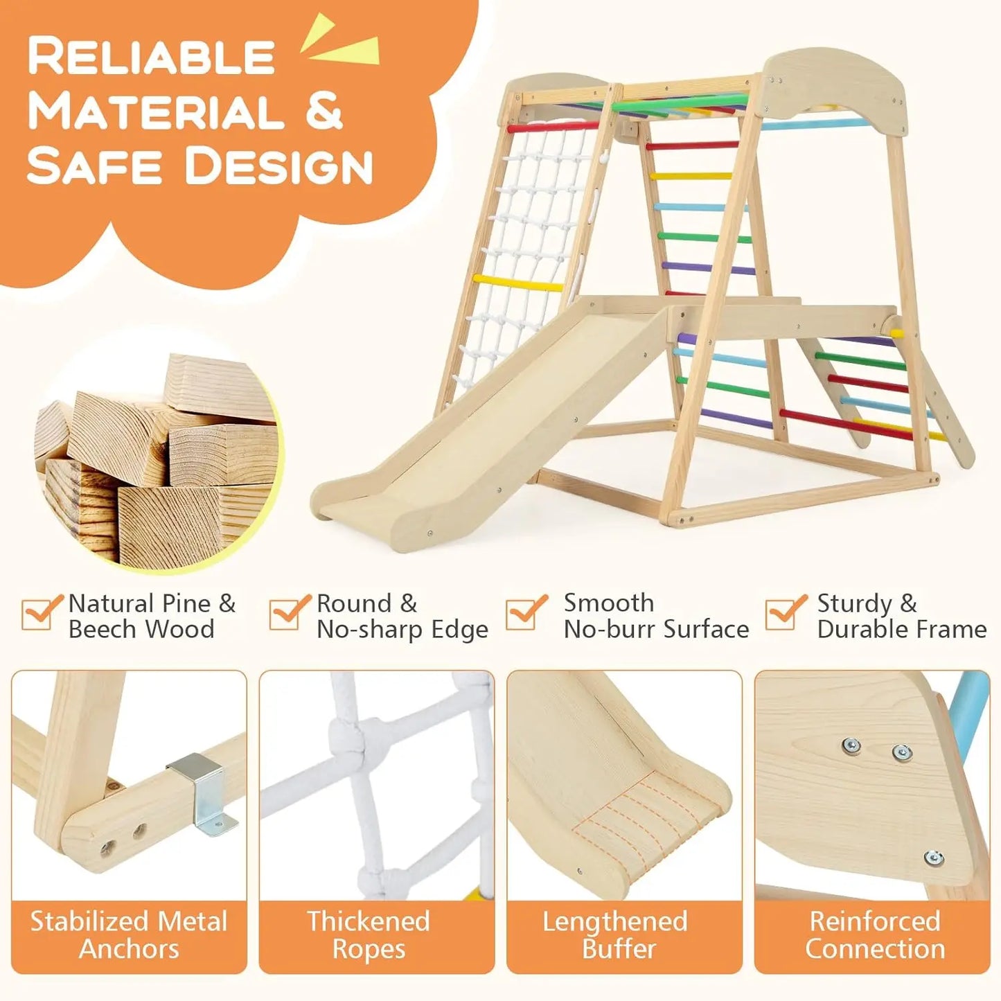 Indoor Jungle Gym Wooden Climber 6 In 1 Playground