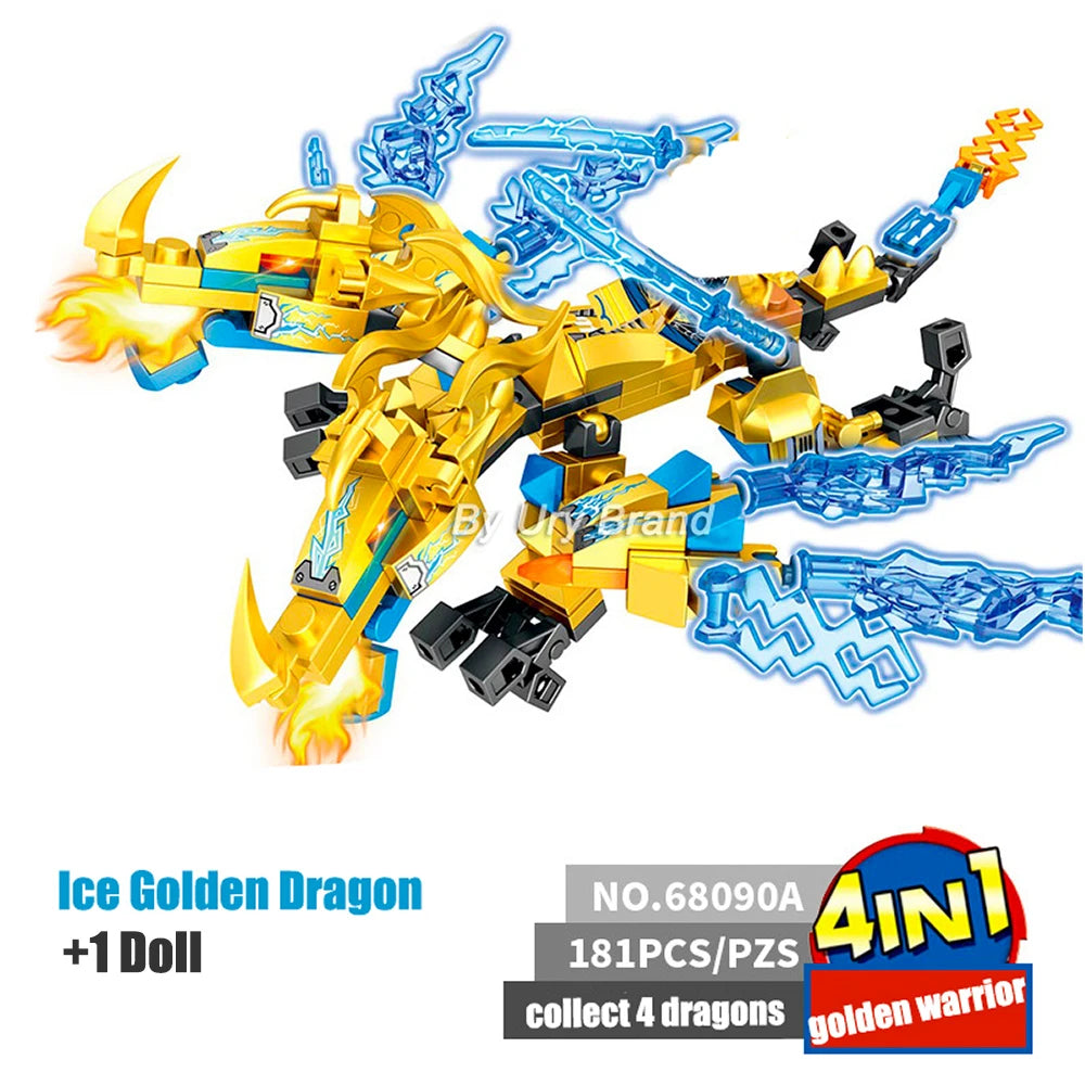 Golden Warrior Robot with Two Flying Dragon Heads - 727 Piece Set - ToylandEU
