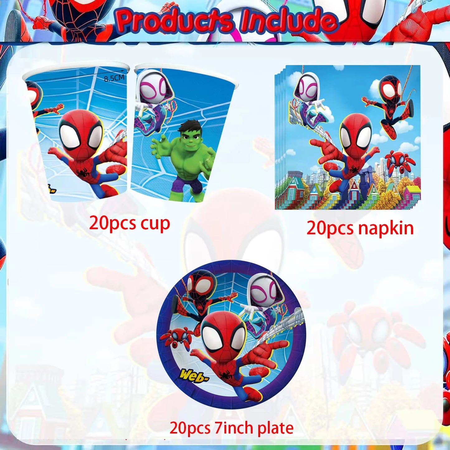 Birthday Party Supplies | Cartoon Spider Theme | Disposable Tableware