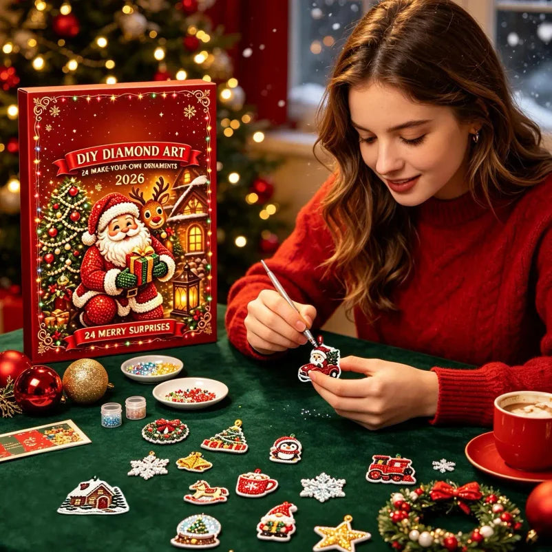 Advent Calendar | 24 DIY Diamond Painting Ornaments | Sparkling Rhinestone Kit | Craft Gift For Girls