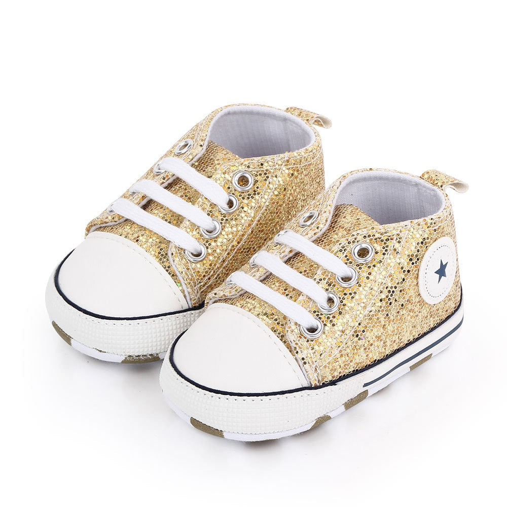 Fashionable Bling Canvas Shoes for Baby Girls - Soft Sole Toddler Sneakers - ToylandEU